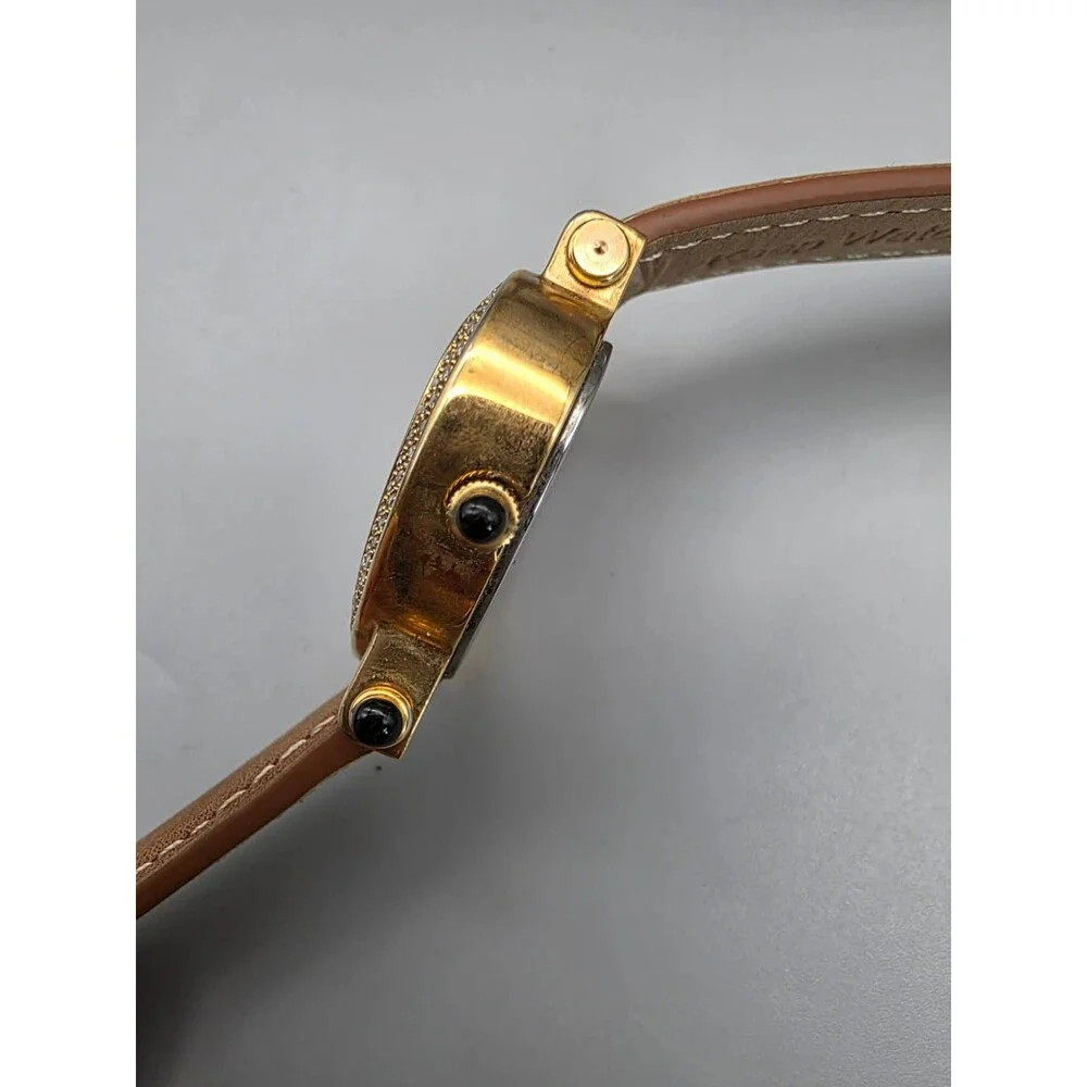 Starlink Womens Watch 38mm Gold Tone Heart Diamond Bezel Leather New Battery